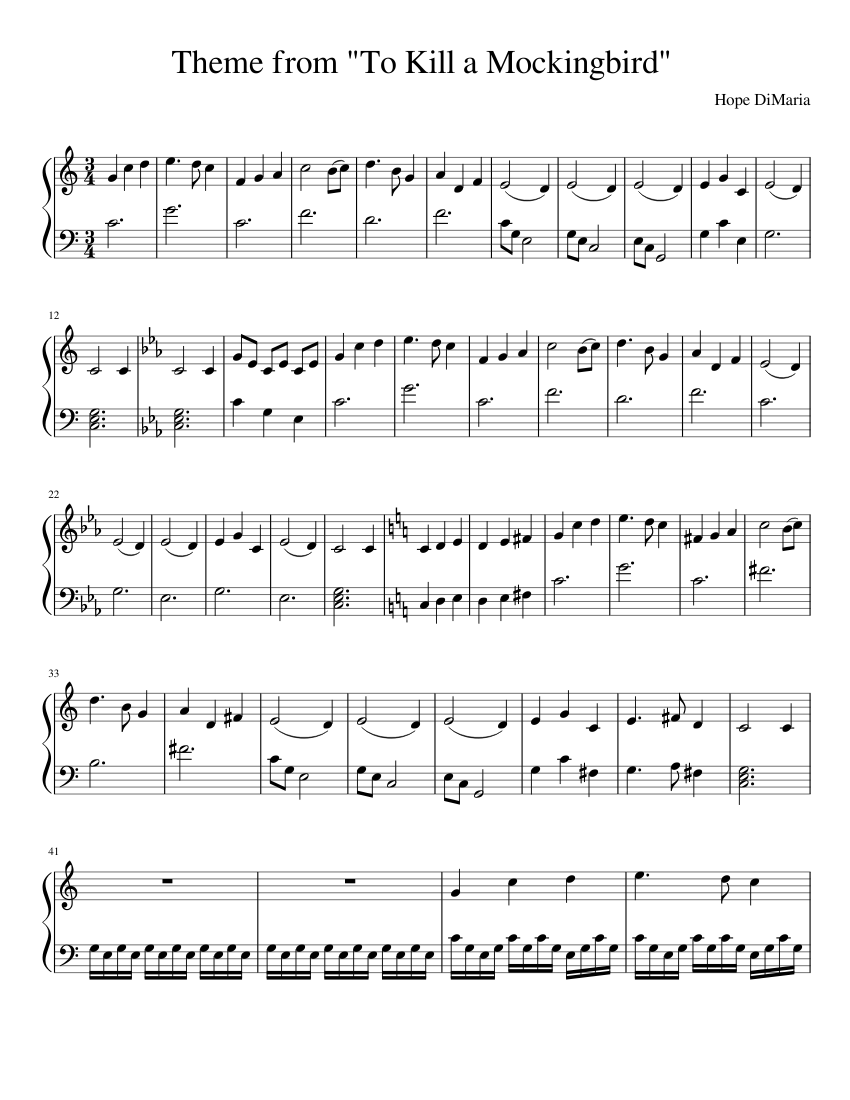 Variations on Theme from "To Kill a Mockingbird" Sheet music for Piano
