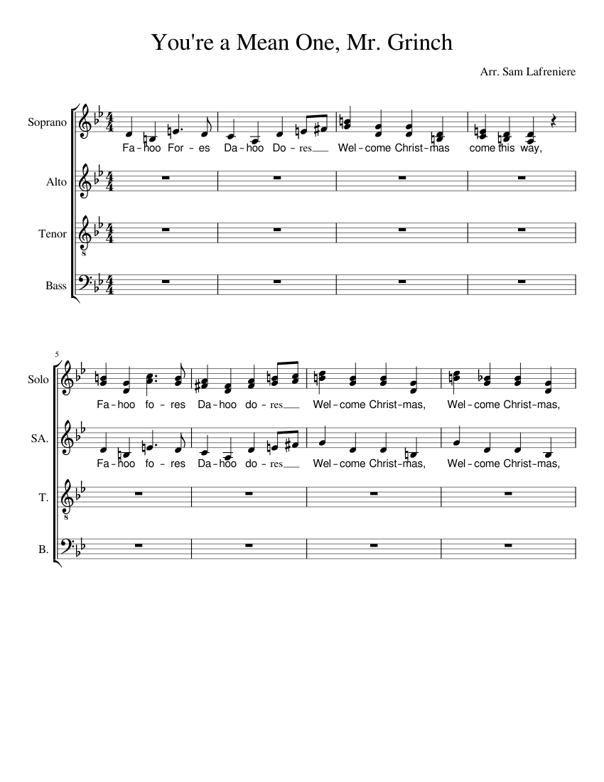 You're a Mean One, Mr Grinch Sheet music for Soprano, Tenor, Alto, Bass