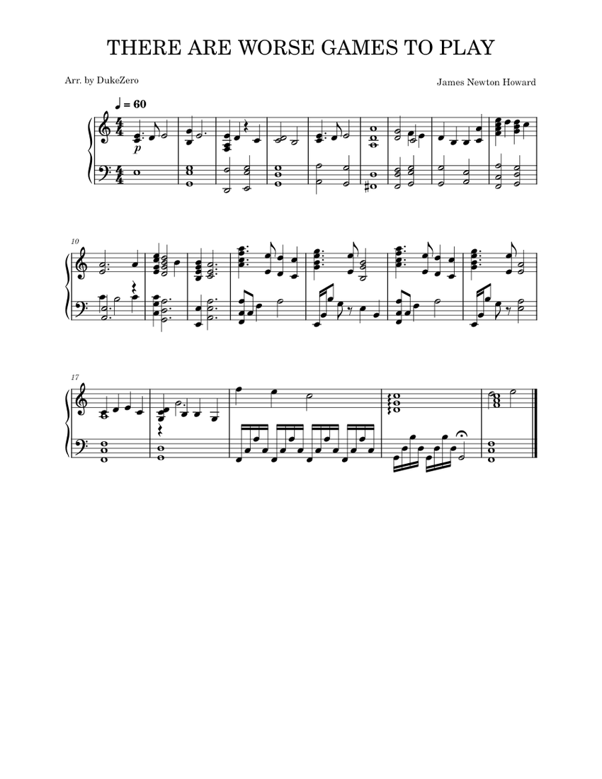 There are worse games to play - James Newton Howard Sheet music for Piano  (Solo) Easy | Musescore.com