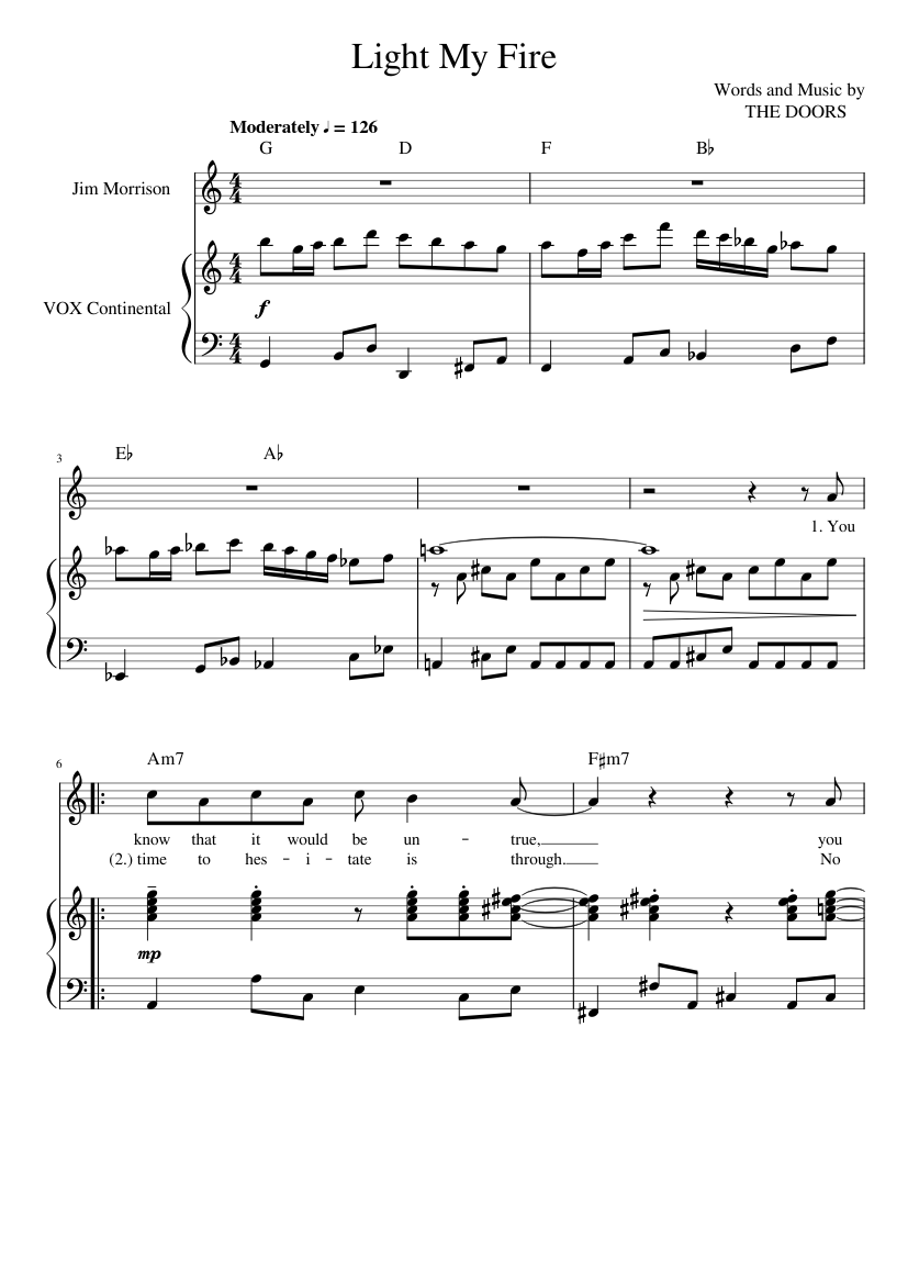 Light My Fire Sheet Music with Chords for Organ, Vocals (Solo