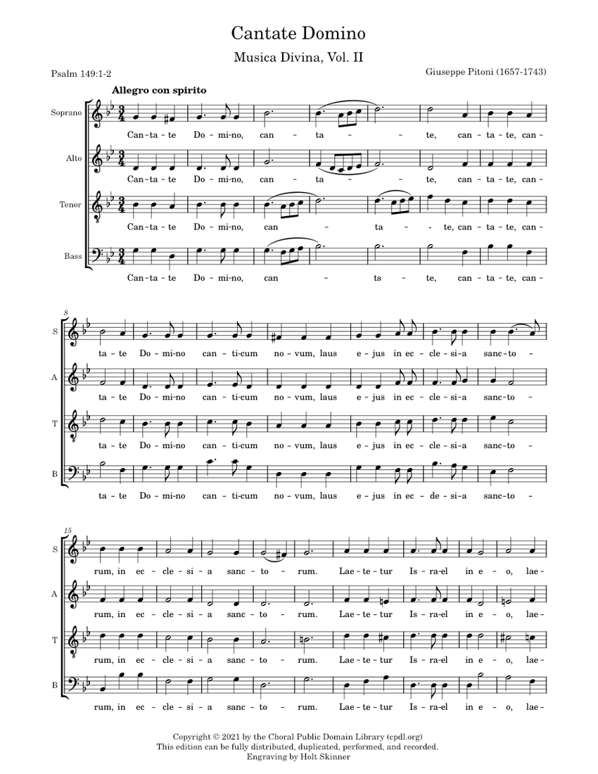 Cantate Domino – Giuseppe Pitoni Sheet music for Soprano, Alto, Tenor, Bass  voice (SATB) | Musescore.com