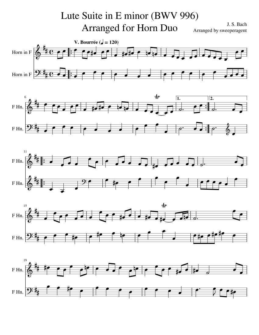 Lute Suite in E minor, BWV 996 Johann Sebastian Bach Arranged for