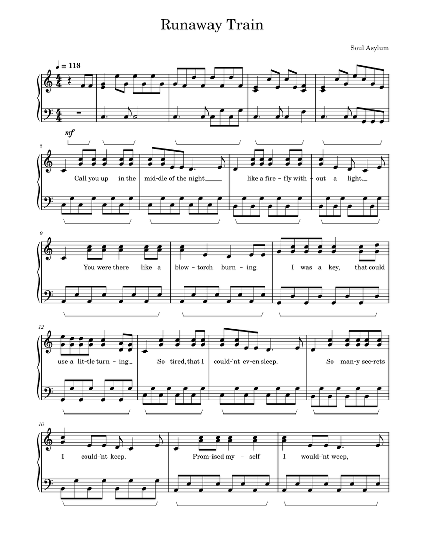 Runaway Train - Soul Asylum Sheet music for Piano (Solo) | Musescore.com