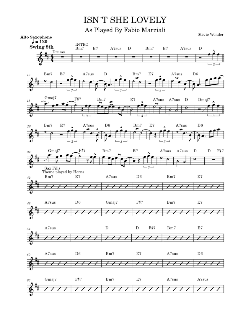 Isn't She Lovely – Stevie Wonder (ALTO SAX) Sheet music for Saxophone alto  (Solo) | Musescore.com