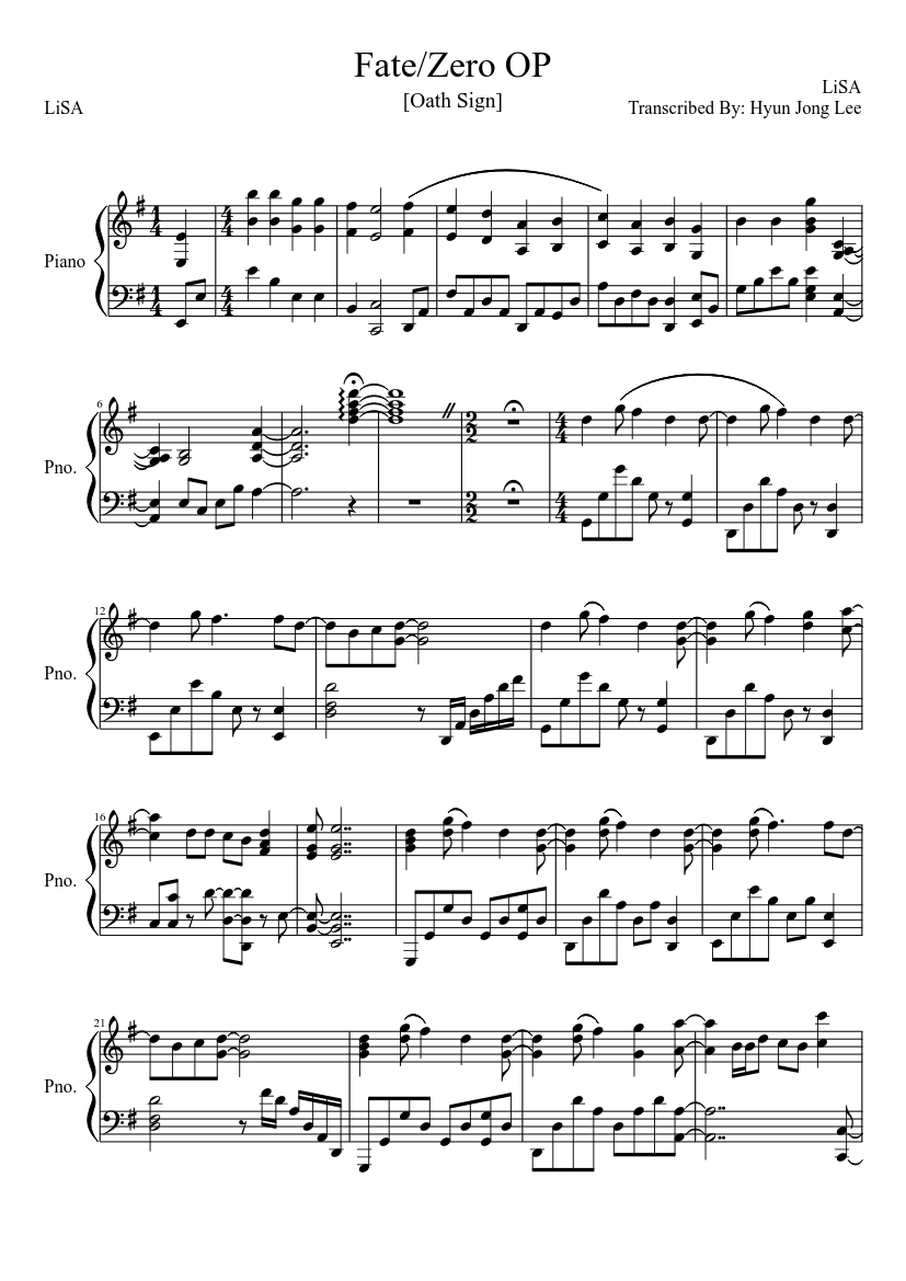 Fate Zero Op Oath Sign Sheet Music For Piano Solo Musescore Com