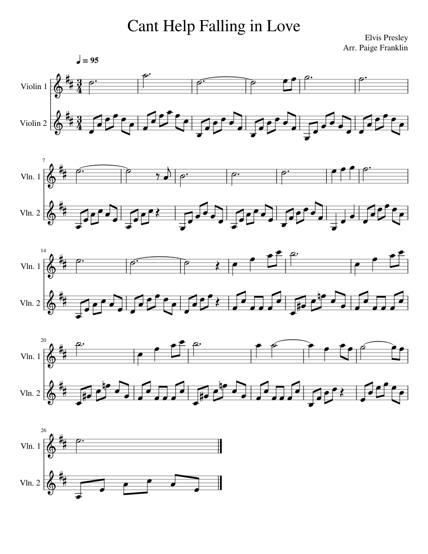 Can't Help Falling In Love Sheet music for Violin (String Duet