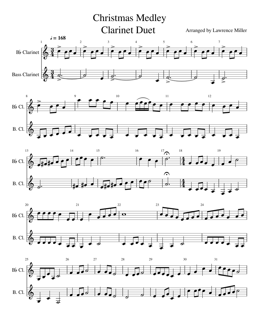 Christmas Medley Clarinet Duet Sheet Music For Clarinet In B Flat Clarinet Bass Woodwind Duet Musescore Com