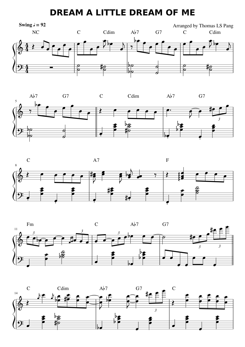 Dream A Little Dream of Me Sheet music for Piano (Solo) | Musescore.com