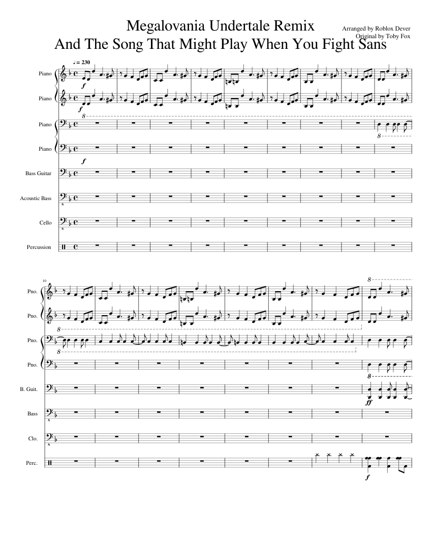 Megalovania Tstmpwyfs Rd Arrangement Sheet Music For Piano Drum Group Bass Mixed Quintet Download And Print In Pdf Or Midi Free Sheet Music Musescore Com - undertale roblox megalovania