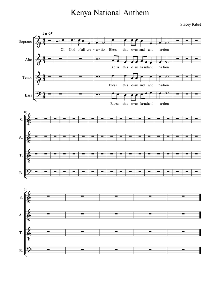 Kenya_National_Anthem Sheet music for Soprano, Alto, Tenor, Bass voice