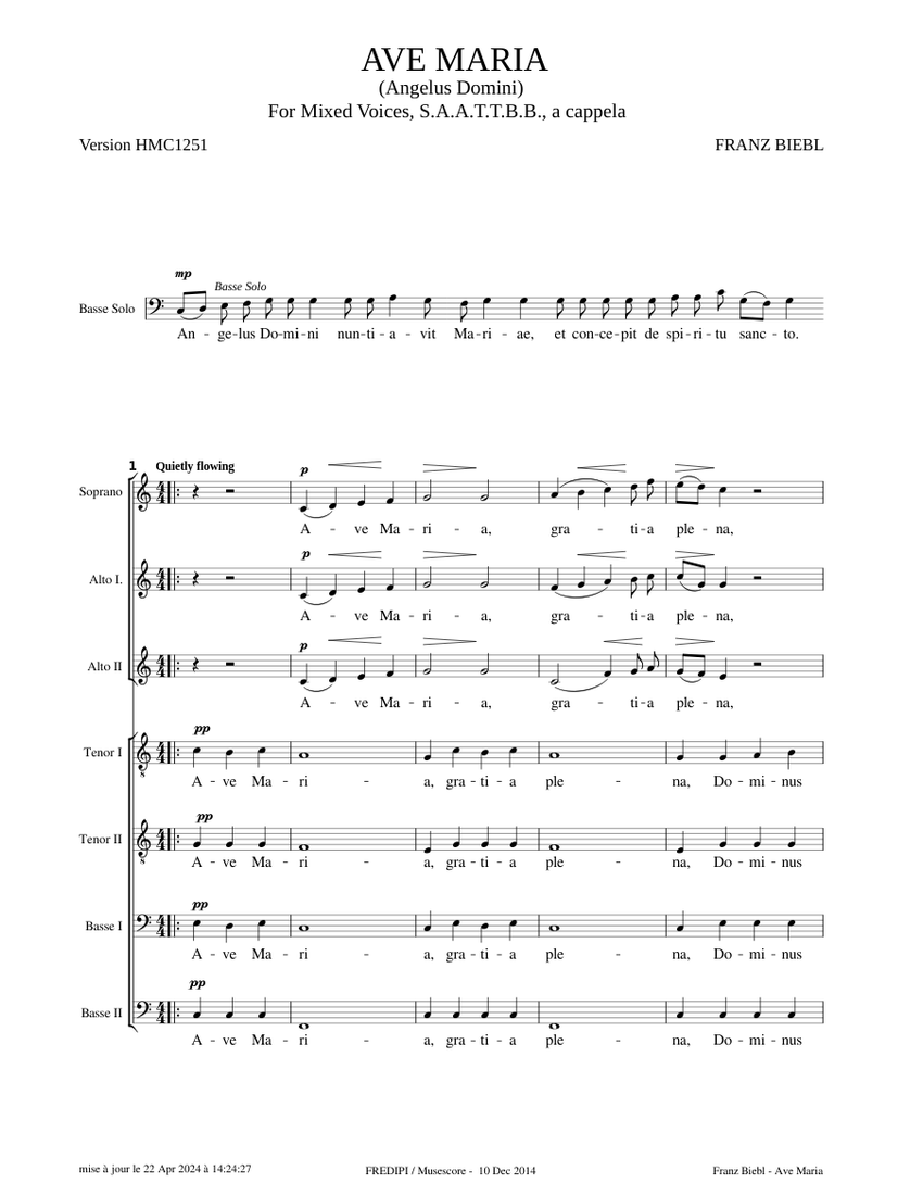 Ave Maria (Angelus Domini) by Franz BIEBL Sheet music for Soprano, Alto ...