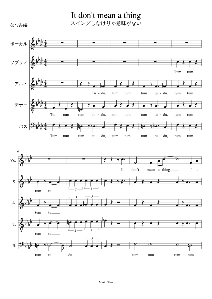 It Don T Mean A Thing スイングしなけりゃ意味がない Sheet Music For Vocals Soprano Tenor Alto Bass Choral Download And Print In Pdf Or Midi Free Sheet Music With Lyrics Musescore Com
