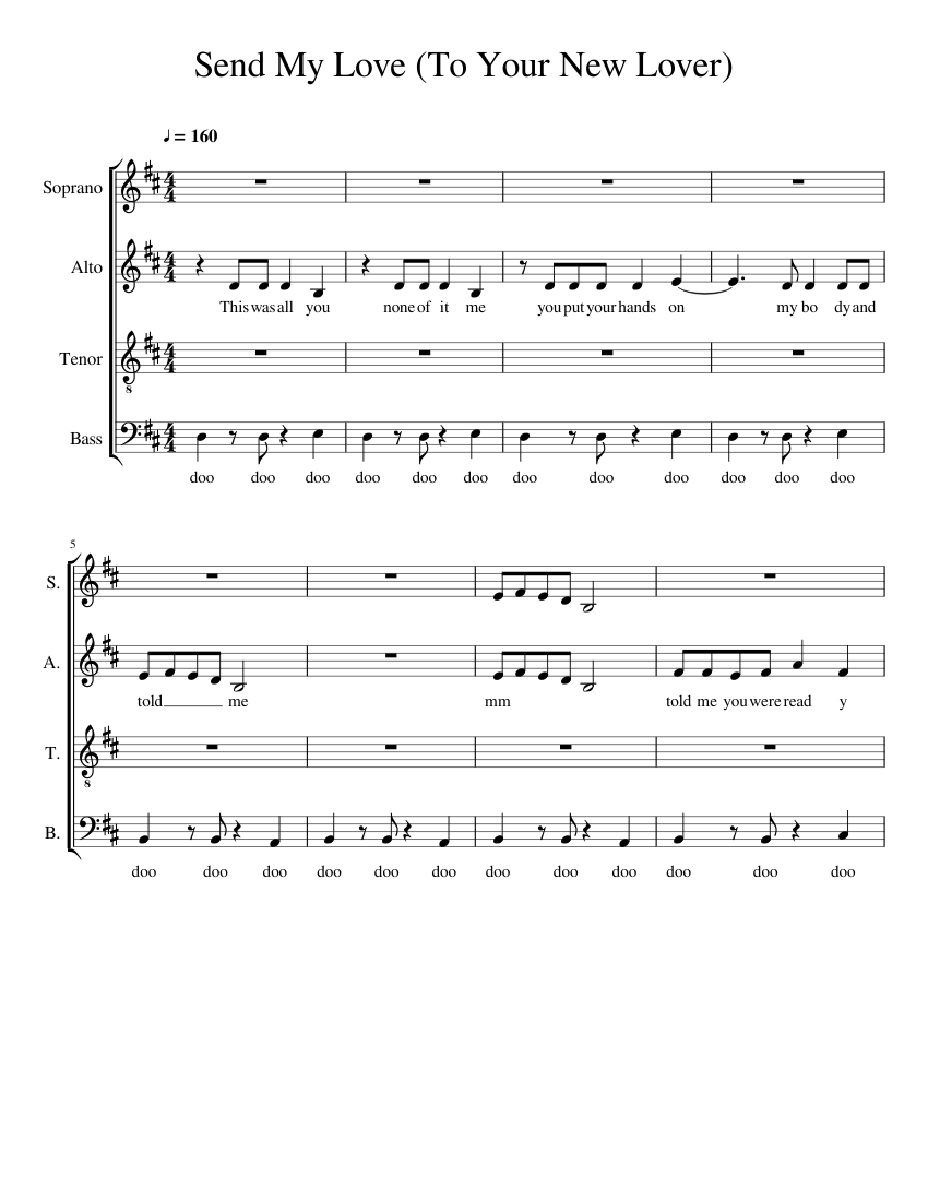 Send My Love (To Your New Lover) - Adele Sheet music for Soprano, Alto,  Tenor, Bass voice (SATB) | Musescore.com