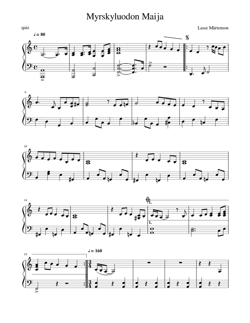 Myrskyluodon Maija Sheet music for Piano (Solo) Easy | Musescore.com