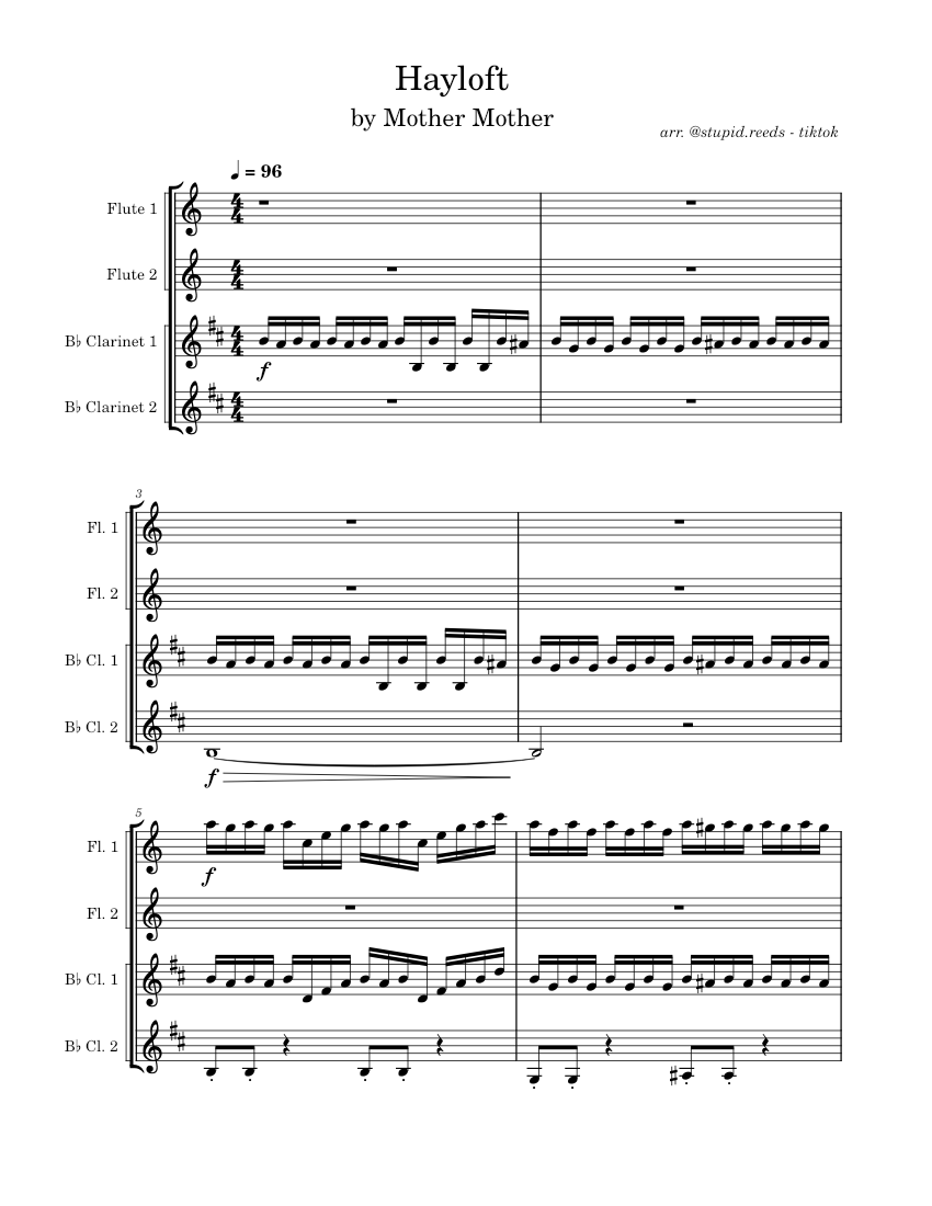 Hayloft Wip Sheet Music For Flute Clarinet In B Flat Woodwind Quartet