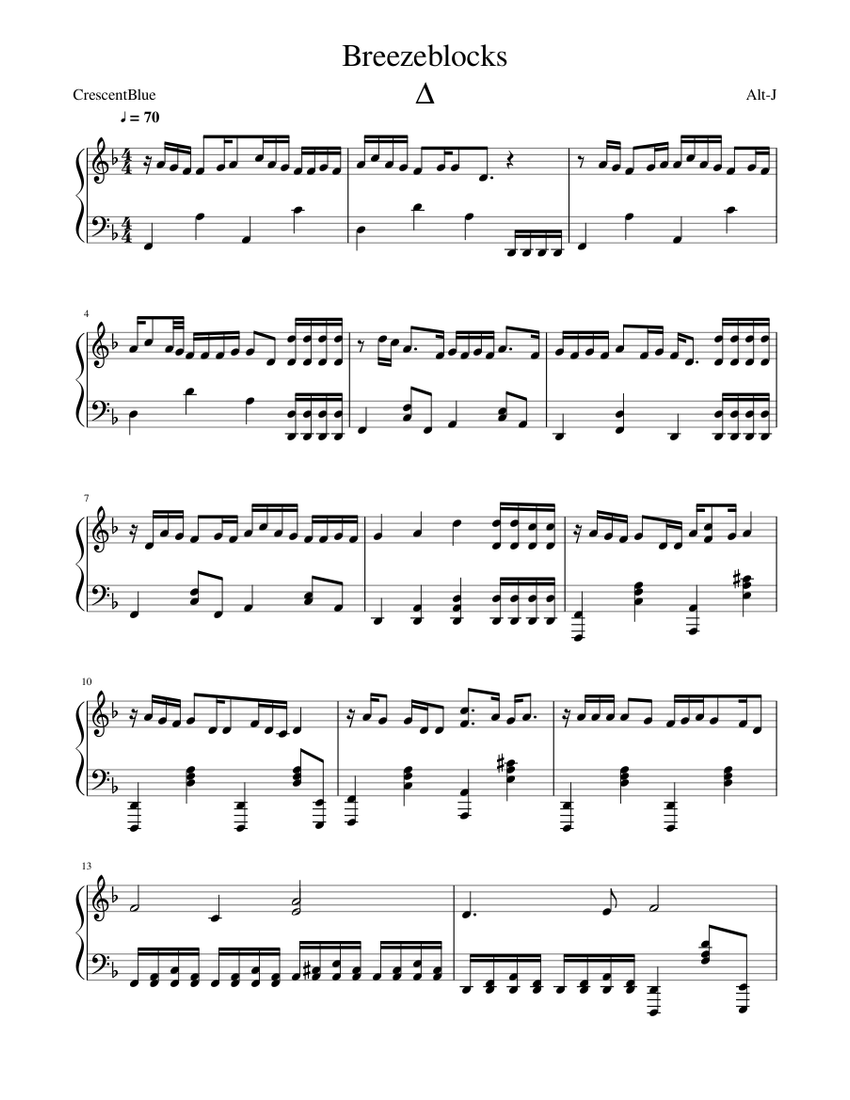 Breezeblocks - Alt-J ∆ Sheet music for Piano (Solo) | Musescore.com