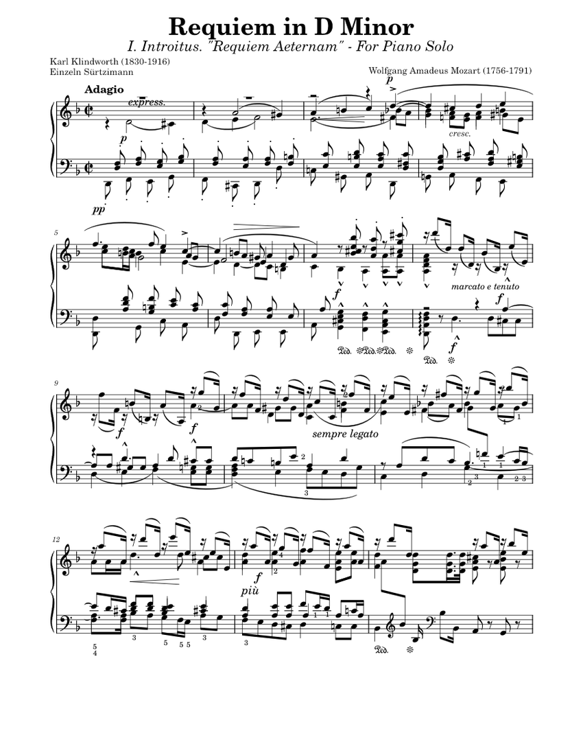 Mozart/ Klindworth - Requiem in D Minor - I. Introitus - "Requiem Aeternam"  for Piano Solo Sheet music for Piano (Solo) | Musescore.com