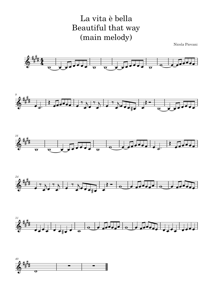 La vita e bella – Nicola Piovani Sheet music for Piano (Solo) |  Musescore.com
