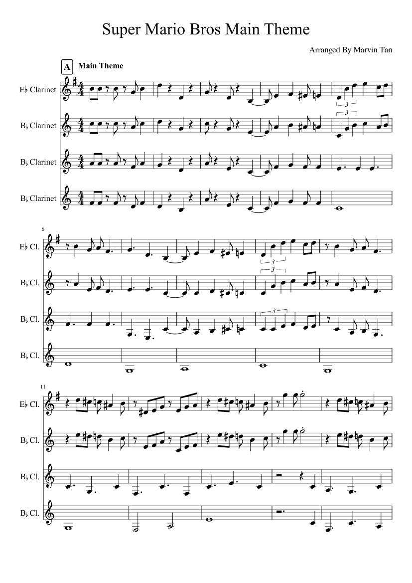 Super Mario Theme for Clarinet Quartet Sheet music for Clarinet in e-flat  (Solo) | Musescore.com