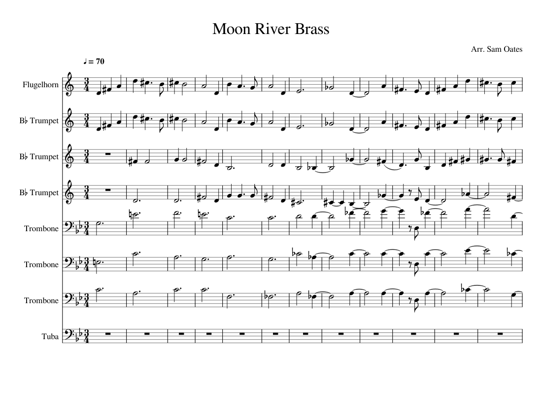 Moon River Brass Sheet music for Trombone, Tuba, Flugelhorn, Trumpet in  b-flat (Brass Ensemble)