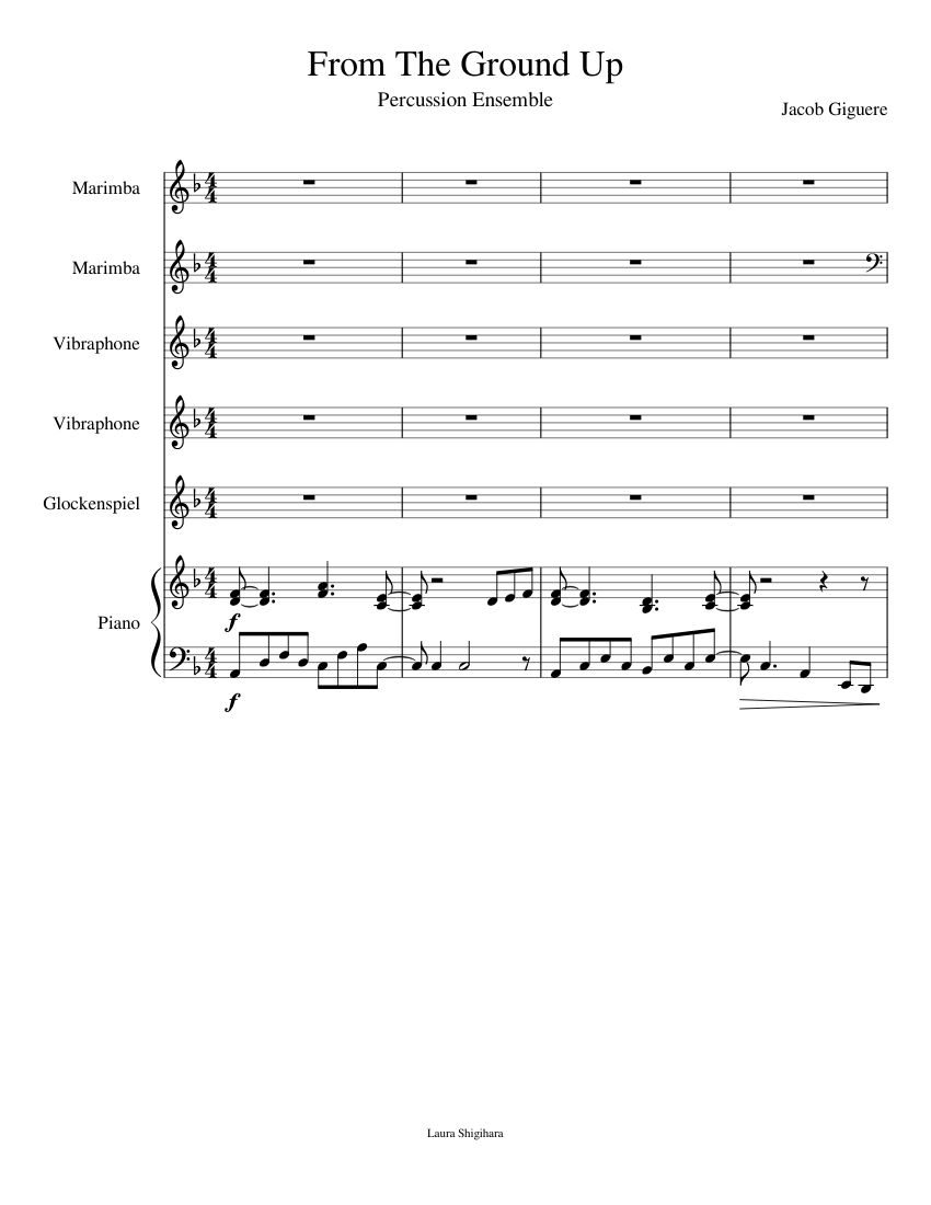 From The Ground Up Percussion Ensemble Sheet Music For Piano Marimba Glockenspiel Vibraphone Piano Sextet Musescore Com