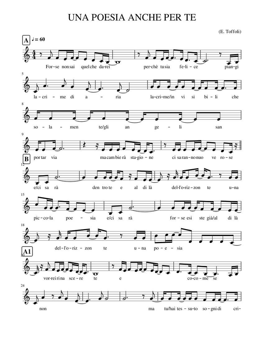 UNA POESIA ANCHE PER TE Sheet music for Piano (Solo) Easy | Musescore.com