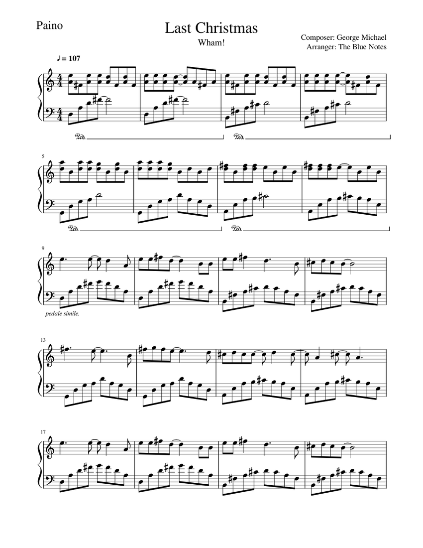 Last Christmas - Christmas Song | Piano Tutorial Sheet music for Piano  (Solo) | Musescore.com