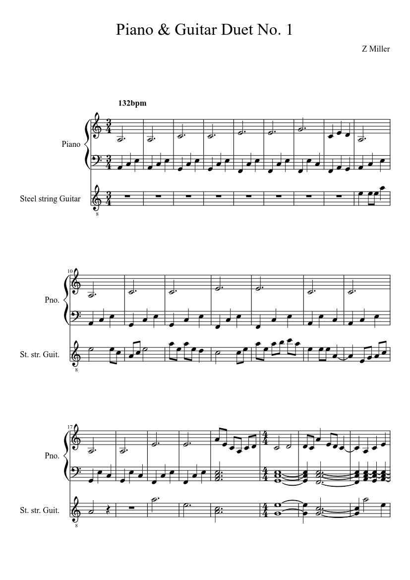 Piano & Guitar Duet No. 1 Sheet music for Piano (Solo) | Musescore.com