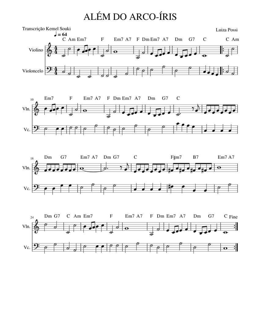 ALÉM DO ARCO ÍRIS Sheet music for Violin, Cello (String Duet ...