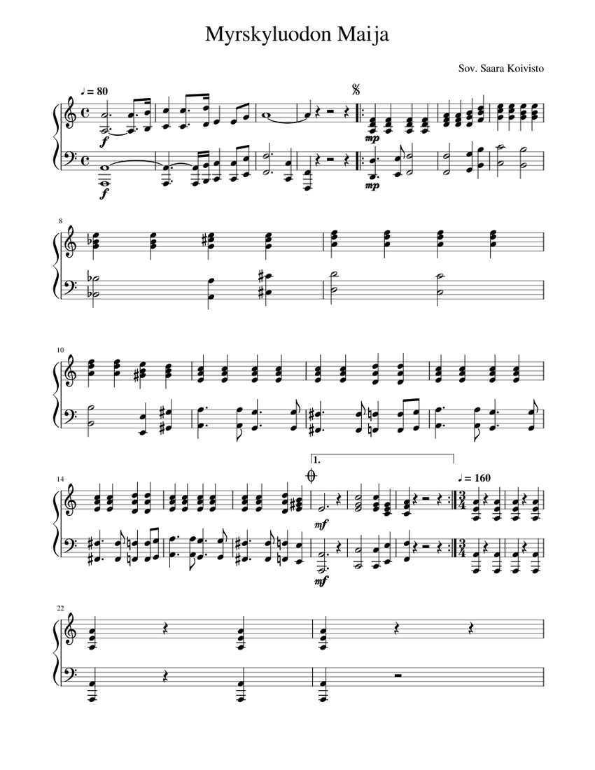 Myrskyluodon Maija 1 piano Sheet music for Piano (Solo) | Musescore.com