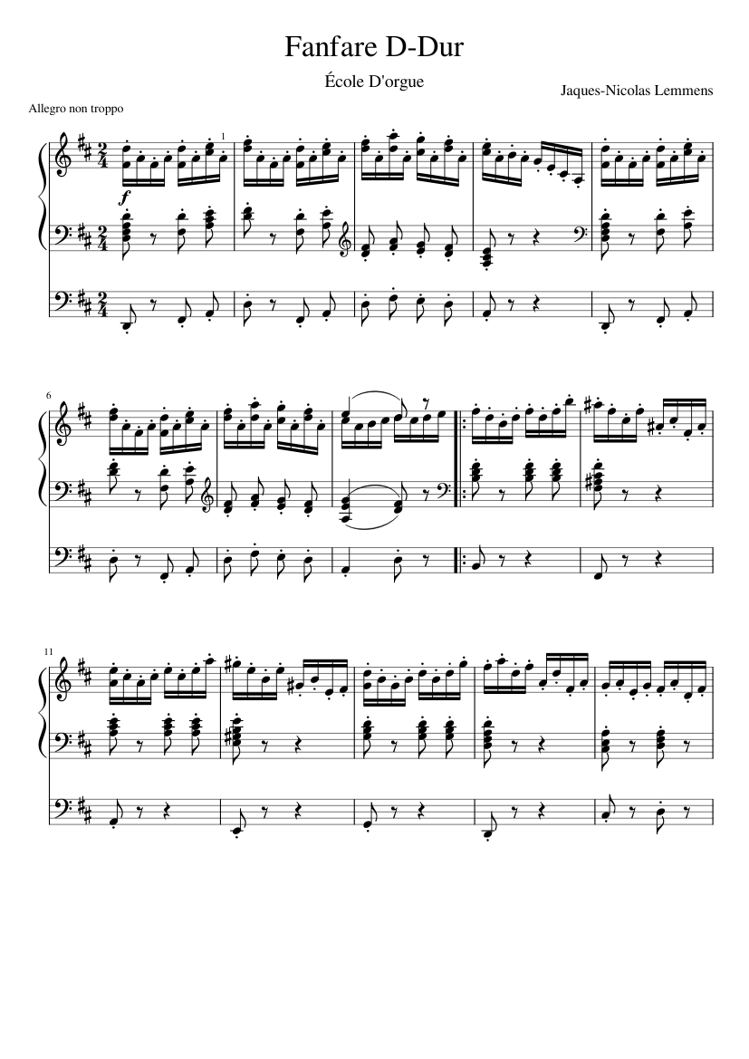 Fanfare D-Dur Ecole de orgue Jaques Nicolas Lemmens Sheet Music for ...
