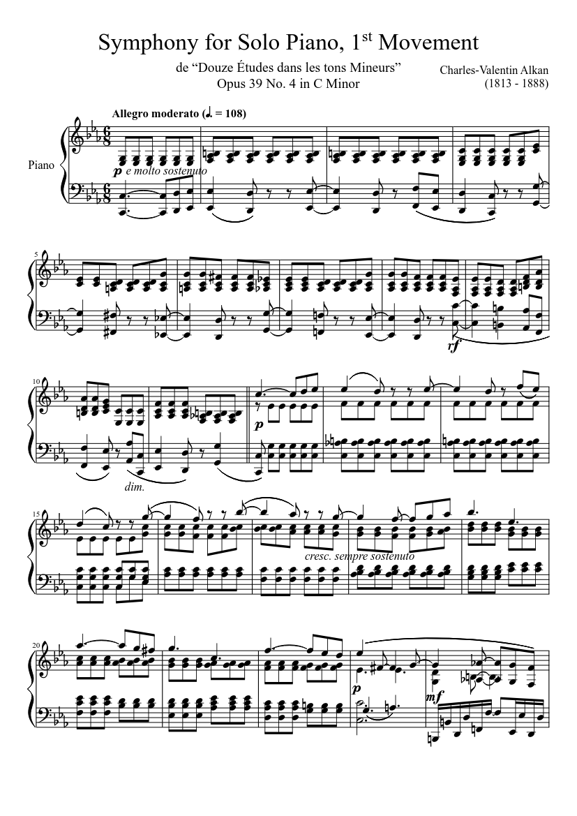 Symphony for Solo Piano, 1st Movement Opus 39 No. 4 in C Minor Sheet music  for Piano (Solo) | Musescore.com