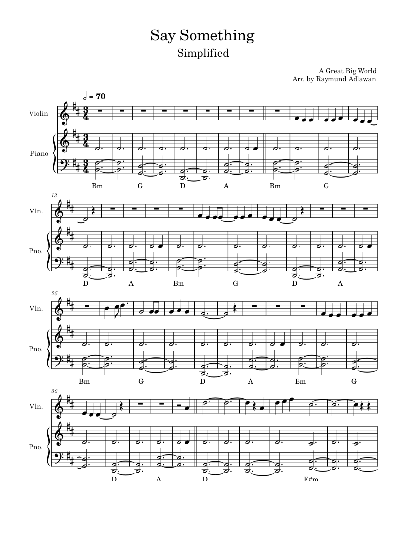 Say Something – A Great Big World Sheet music for Piano, Violin (Solo) |  Musescore.com