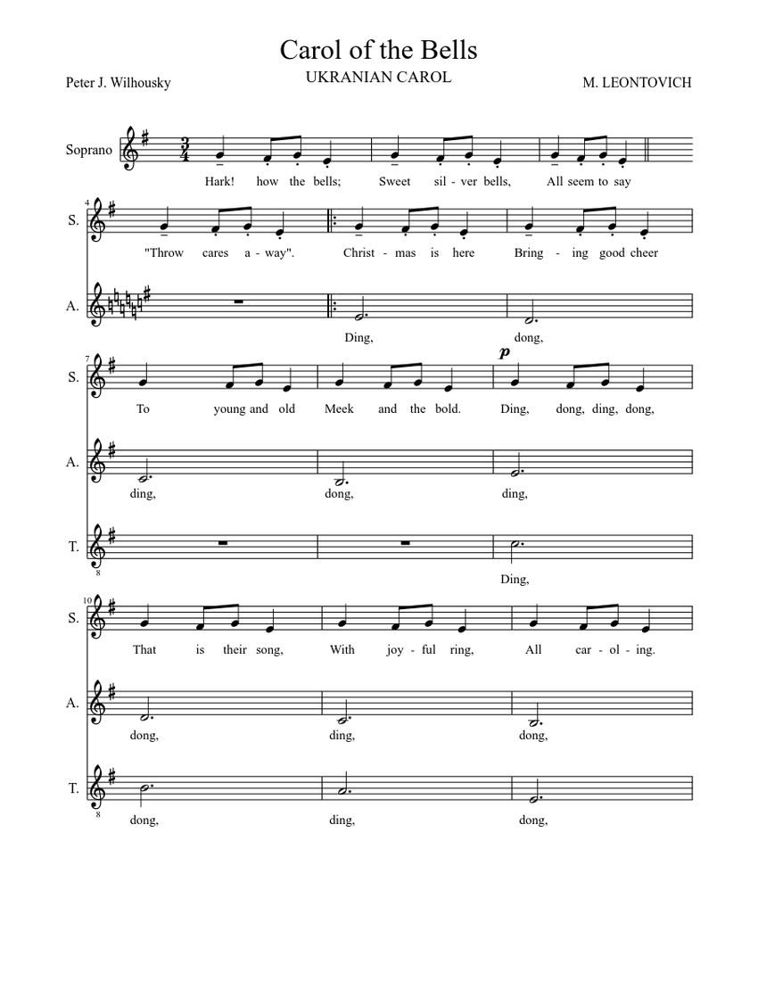 Carol of the bells Tenor Sheet music for Bass guitar (Solo) | Musescore.com
