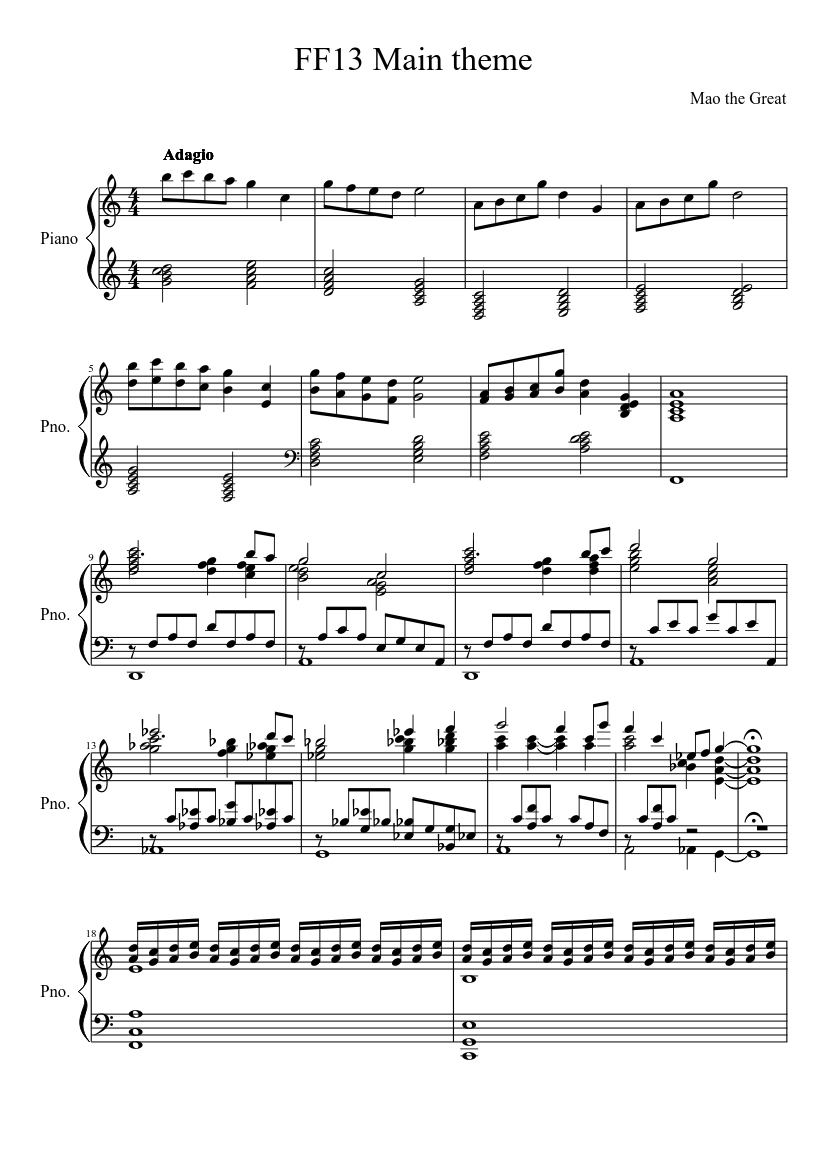 FF13 Main theme Piano Sheet music for Piano (Solo) | Musescore.com
