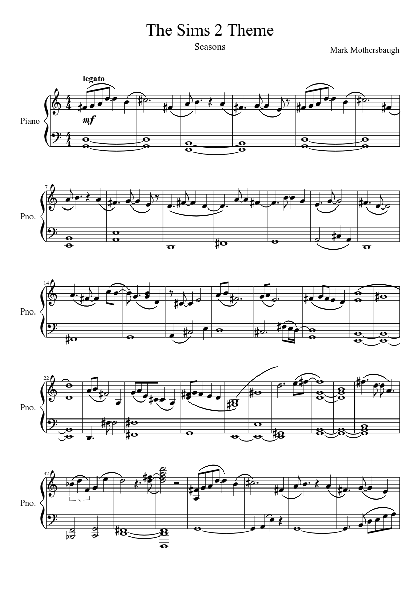 The Sims 2 Sheet music for Piano (Solo) | Musescore.com