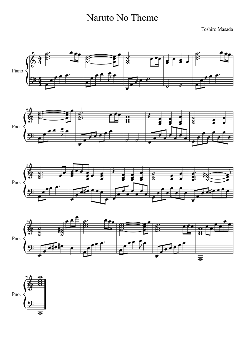Naruto No Theme Sheet music for Piano (Solo) Easy | Musescore.com