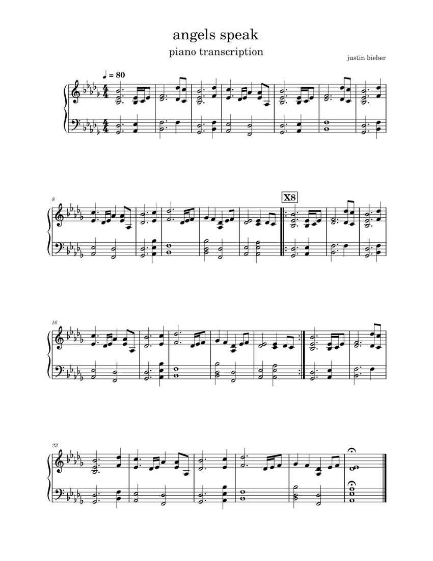 Angels Speak – Justin Bieber Sheet music for Piano (Solo) Easy |  Musescore.com