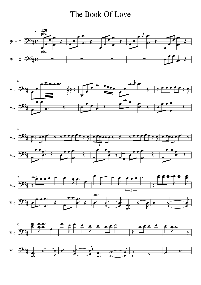 The Book Of Love(2CELLOS) Sheet music for Cello (String Duet) |  Musescore.com