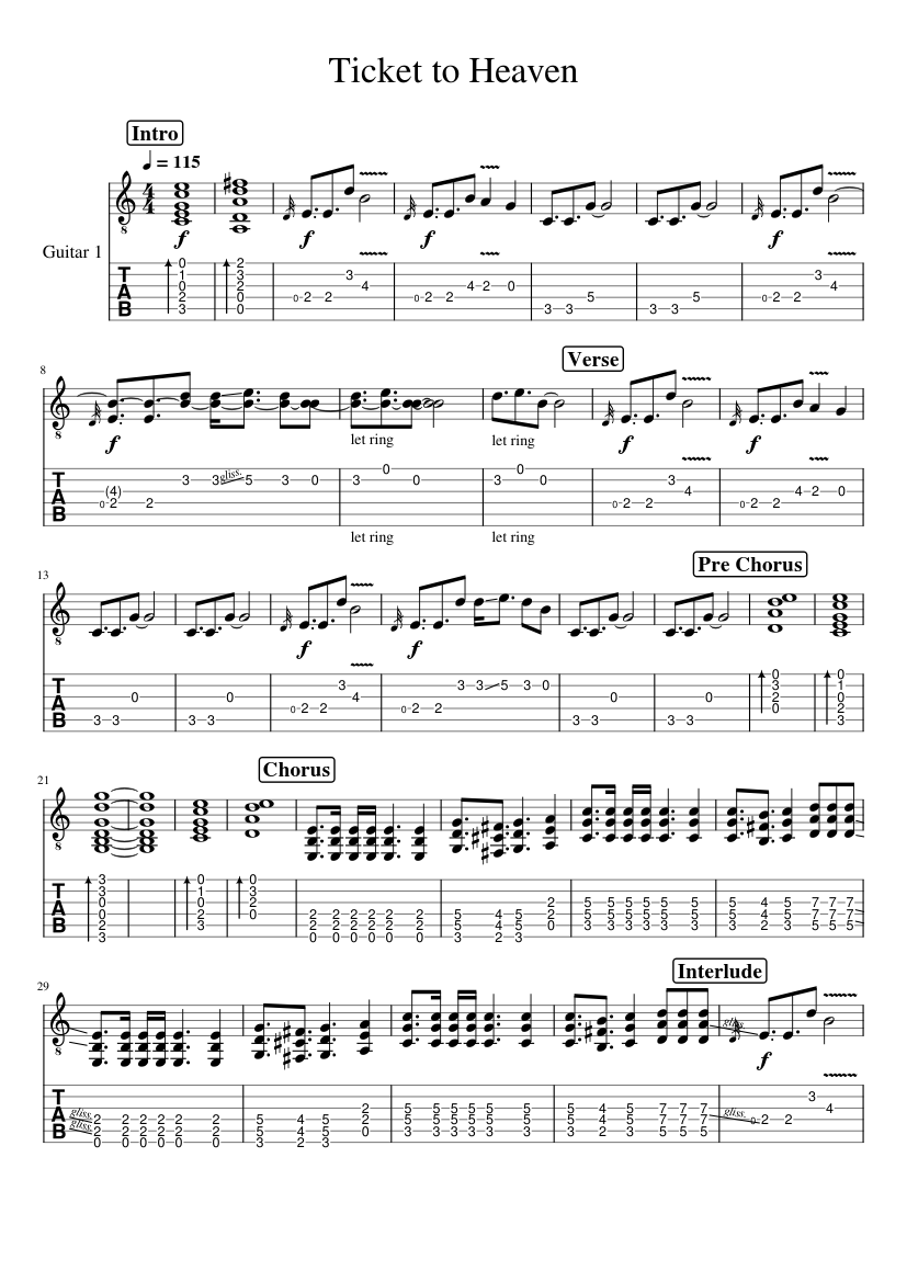 Ticket to Heaven - Tabs & Notations Sheet music for Guitar (Solo) |  Musescore.com