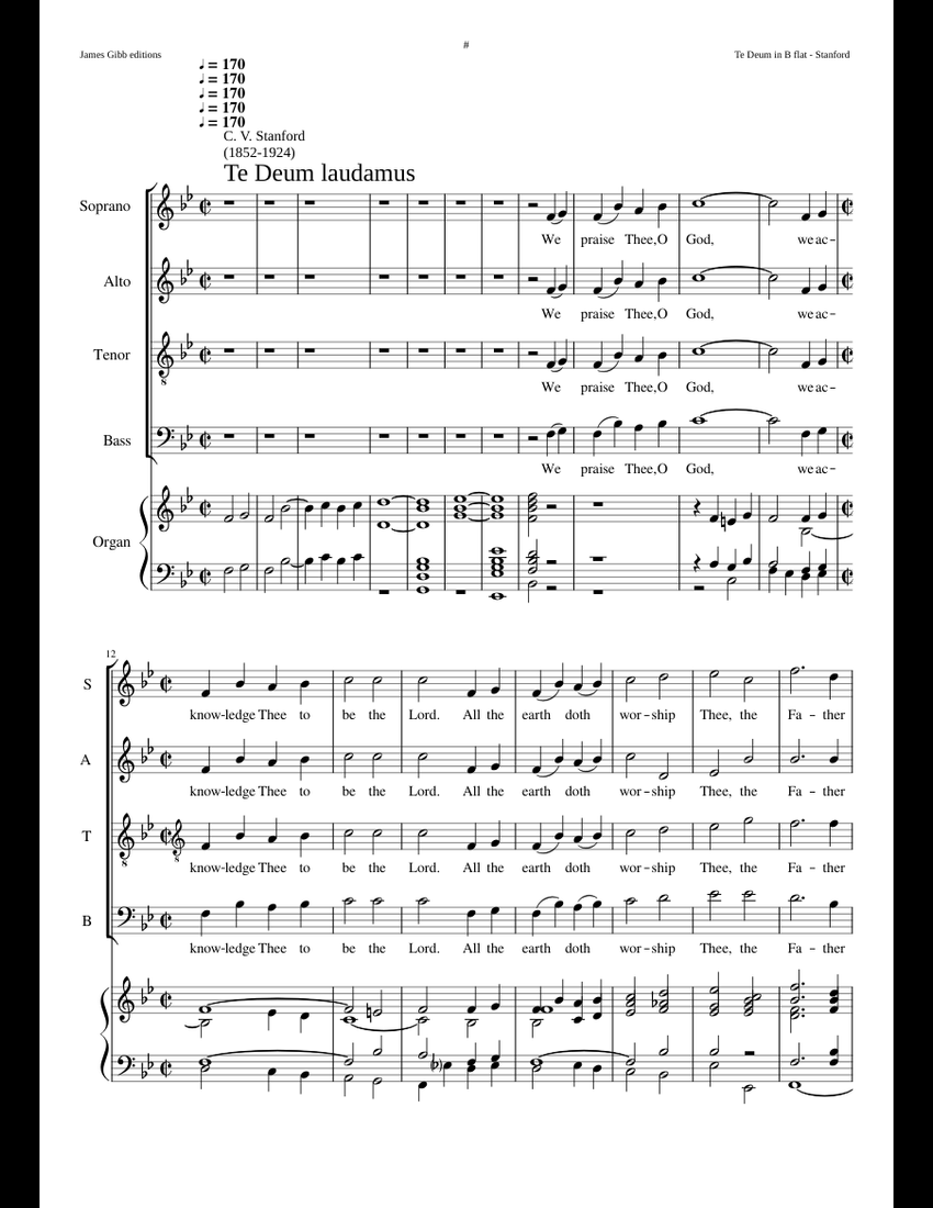 Te Deum In B Flat, Op. 10 - Charles Villiers Stanford Sheet Music For ...