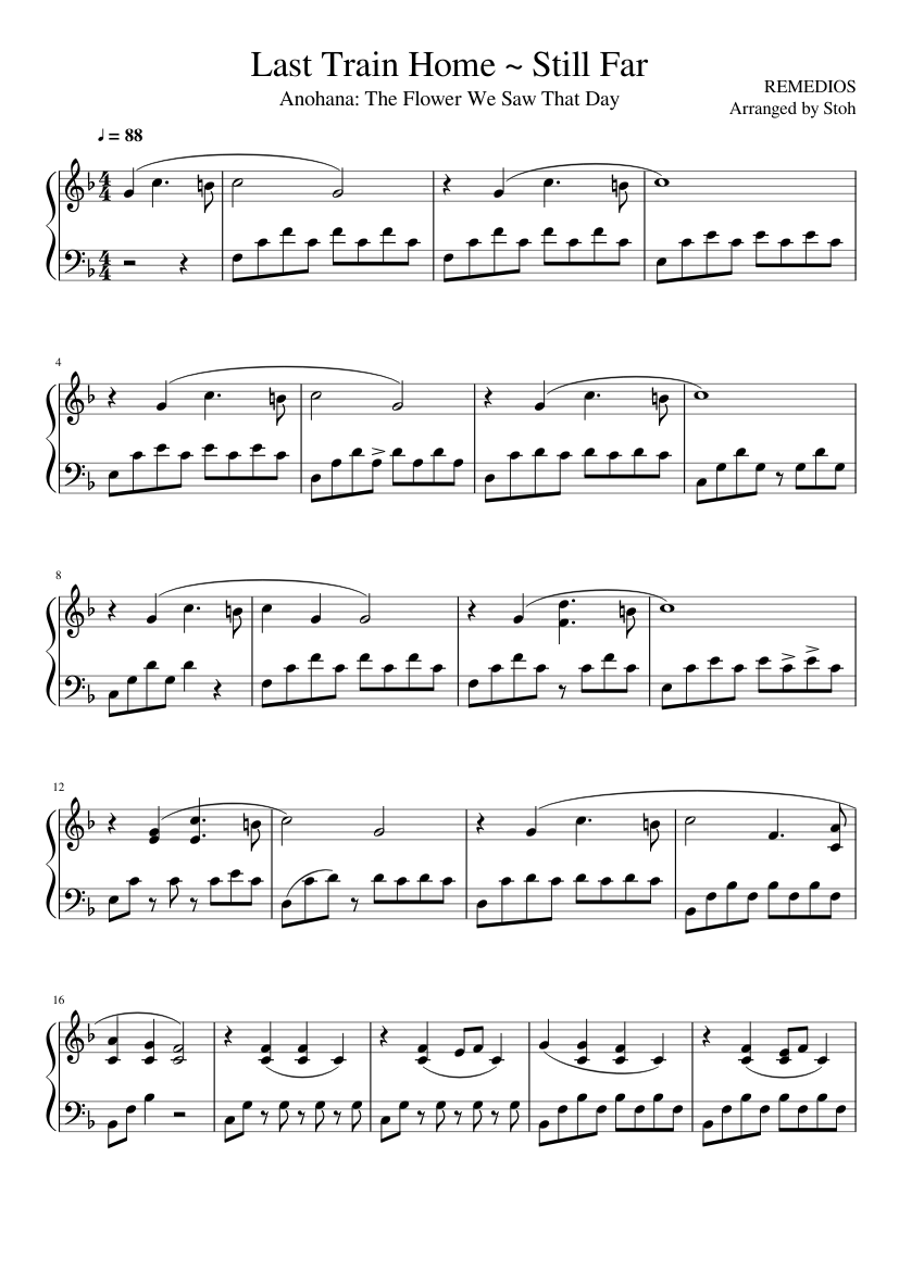 Anohana - Last Train Home ~ Still Far Sheet music for Piano (Solo) |  Musescore.com