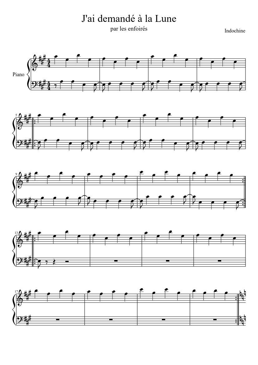 J'ai demandé à la Lune Sheet music for Piano (Solo) | Musescore.com