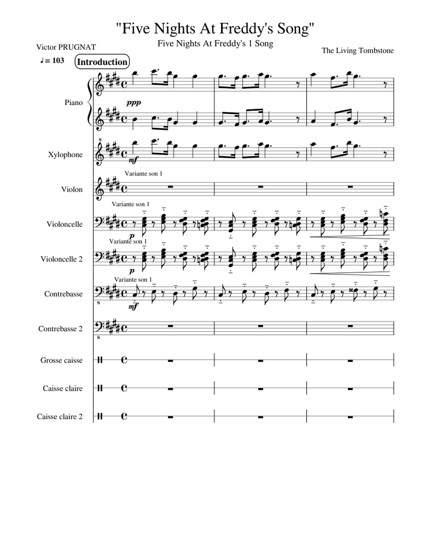 "Five Nights at Freddys Song", by The Living Tombstone Sheet music for
