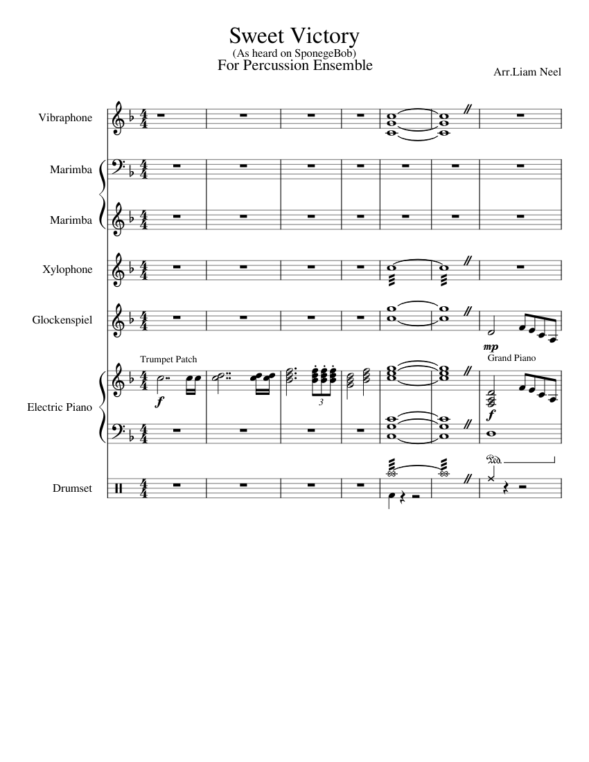 Spongebob Sweet Victory Sheet Music For Piano Vibraphone Glockenspiel Drum Group And More 