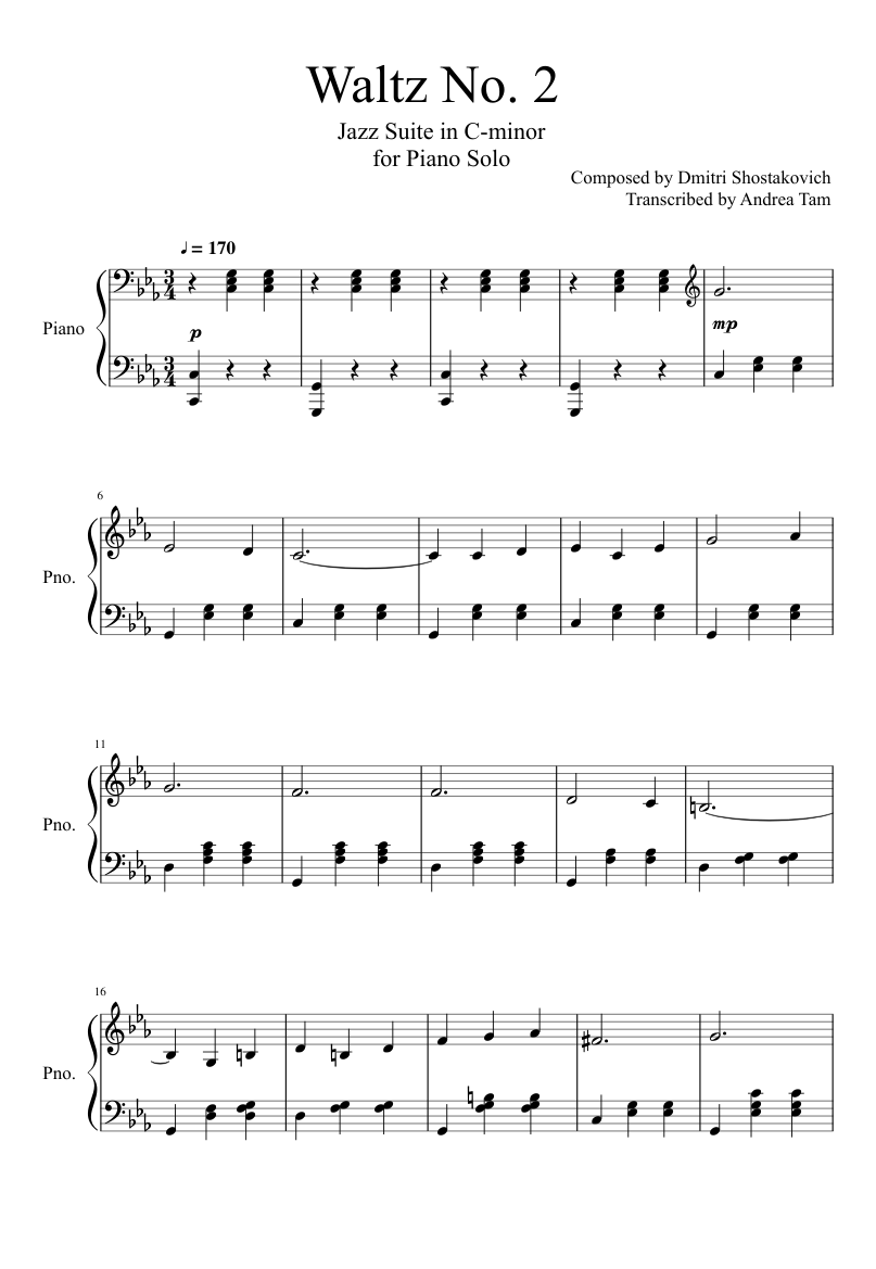 Waltz No 2 By Shostakovich Sheet Music For Piano Solo Musescore Com