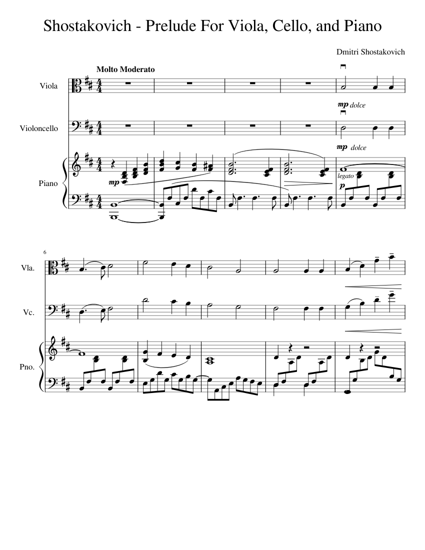 Shostakovich - Prelude For Viola, Cello, and Piano Sheet music for Piano,  Viola, Cello (String Duet) | Musescore.com