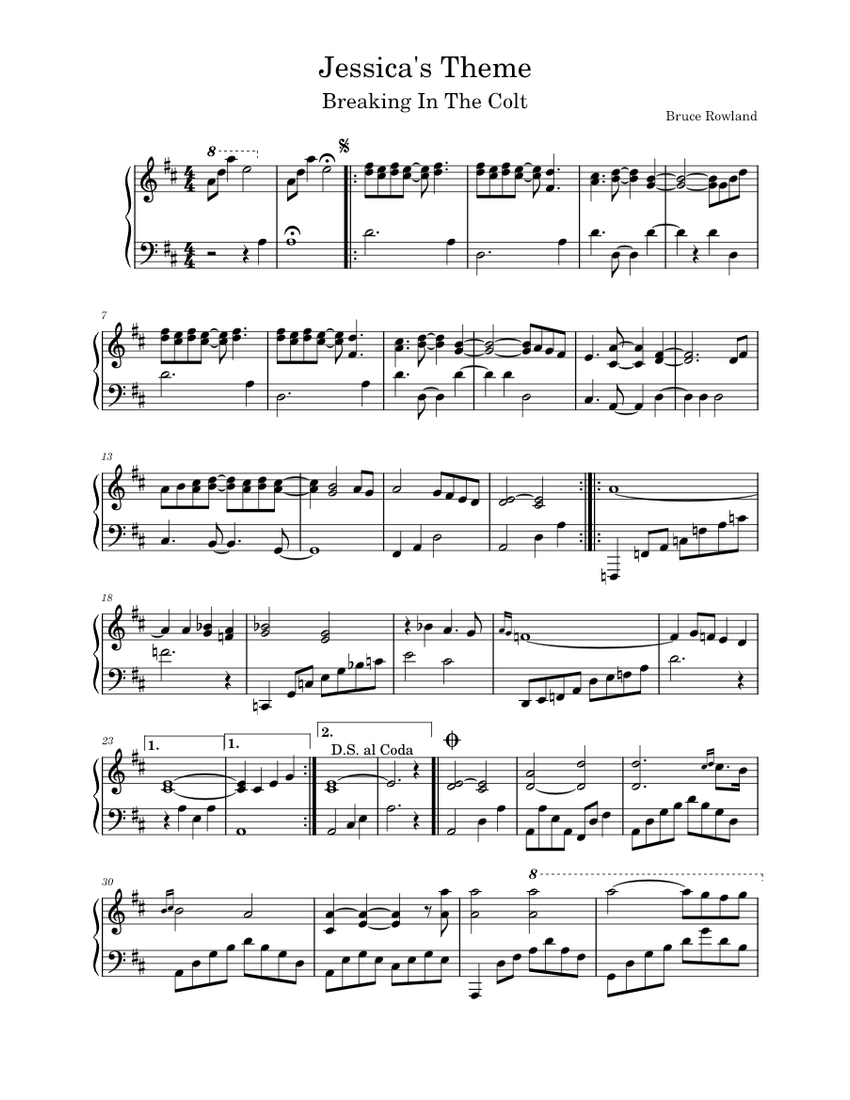 Jessica's Theme (Breaking in the Colt) – Bruce Rowland Sheet music for ...