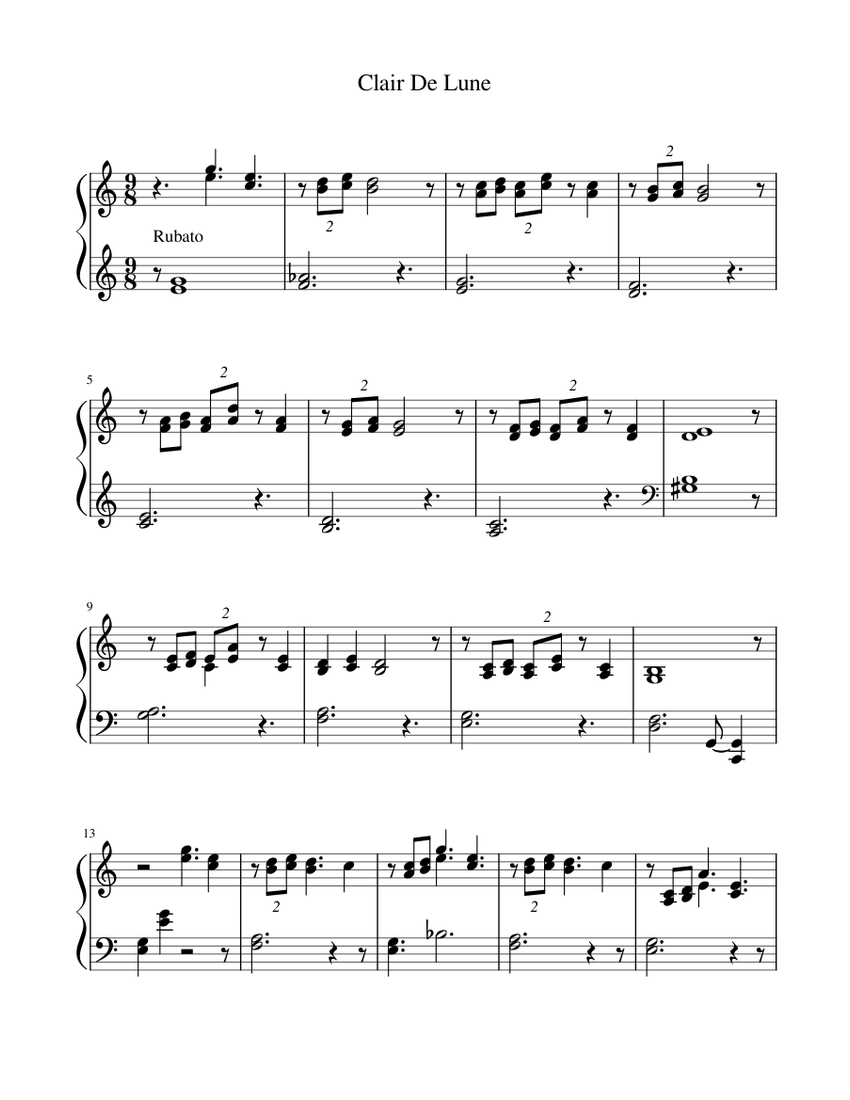 Claire De Lune (simplified) Sheet music for Piano (Solo) | Musescore.com