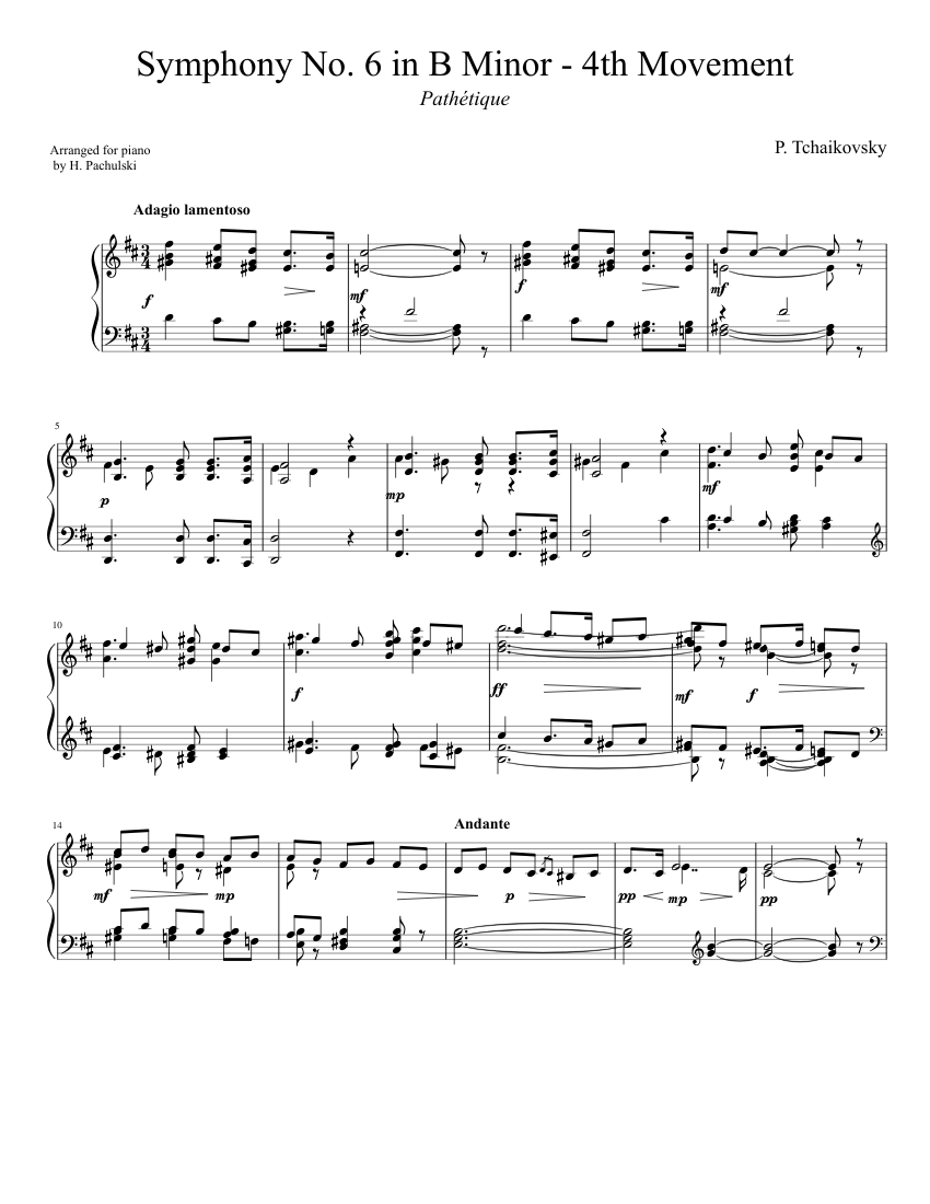 Tchaikovsky Symphony No. 6, 4th Movement (Piano solo) Sheet music for Piano  (Solo) | Musescore.com